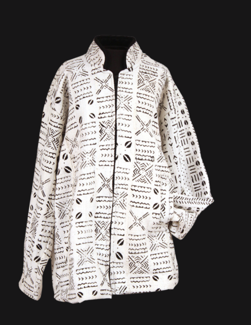 White Mudcloth Zipped Coat